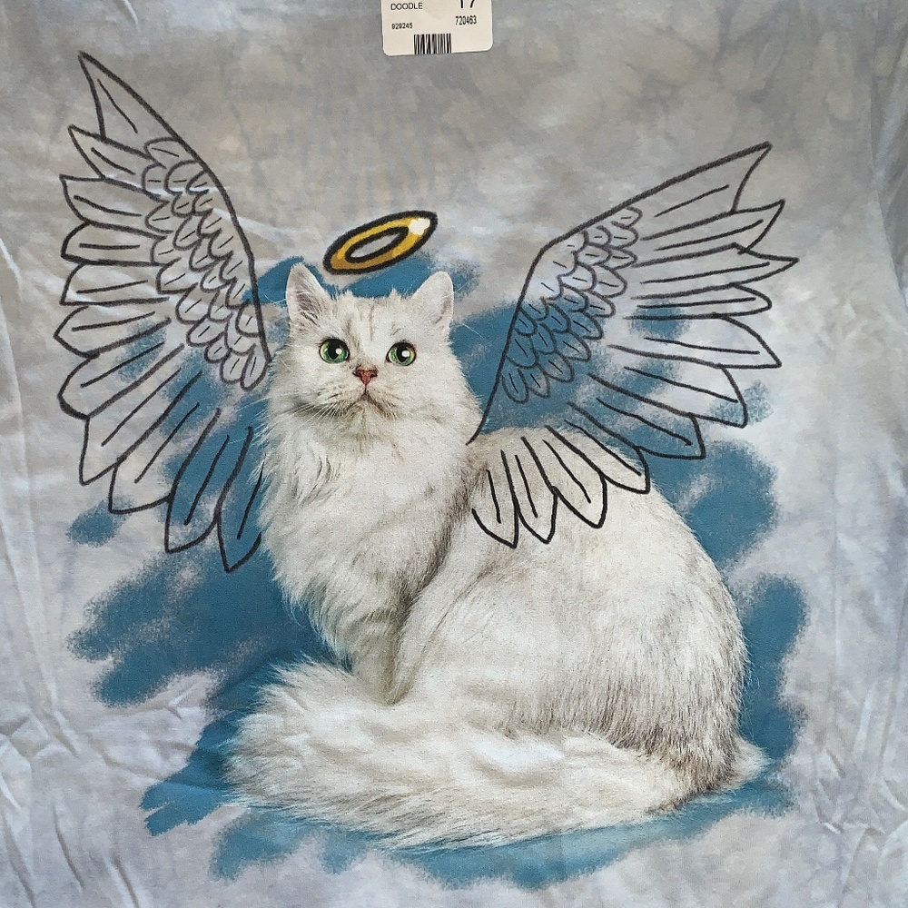 NWT The Mountain Angelic Kitty Doodle Classic Cotton T-Shirt - Graphic, Tie-Dye